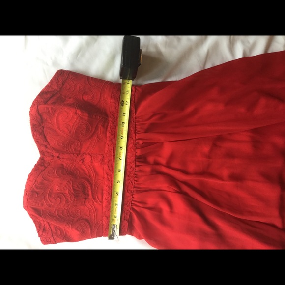 Aryn K Strapless Red Maxi Gown Wedding Dress M - Picture 7 of 8